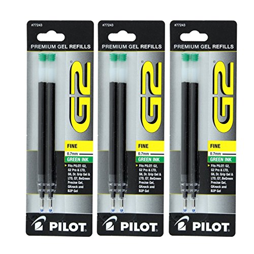 Product Cover Pilot G2 Gel Ink Pen Refills, Green 7 mm, 2 Refills (Pack of 3)