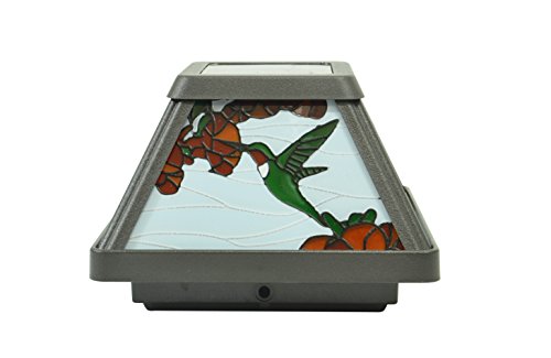 Product Cover Moonrays 91187 Solar Powered White LED Hummingbird Stained Glass Postcap