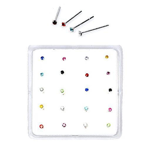 Product Cover Crazy2Shop Sterling Silver Set of 20 Multi-Color Simulated Diamond Nose Stud Box 1.5 mm Straight