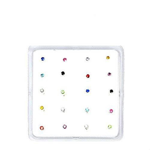 Product Cover Sterling Silver Set of 20 Multi-Color Simulated Diamond Nose Stud Box 1.8 mm Straight (Colors May Vary)