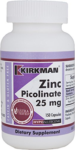 Product Cover Kirkman Zinc Picolinate 25 mg - Hypoallergenic | 150 Vegetarian Capsules | Gluten Free | Casein Free | Minerals
