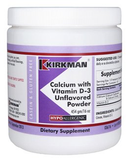 Product Cover Kirkman's purest Calcium with Vitamin D-3 || 454 gm/ 16 oz Powder - Unflavored - Hypoallergenic || Minerals || Gluten and Casein Free | Tested for More Than 950 Environmental contaminants
