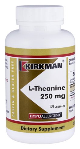 Product Cover Kirkman L-Theanine 250 mg - Hypoallergenic | 100 Vegetarian Capsules | Gluten Free | Casein Free | Amino Acid