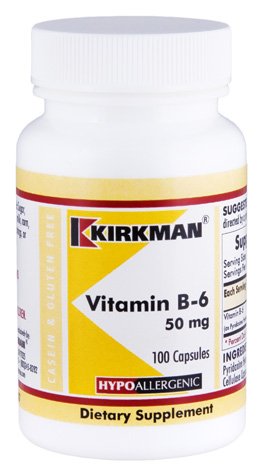 Product Cover Kirkman Vitamin B-6 50 mg - Hypoallergenic || 100 Vegetarian Capsules || Gluten/Casein Free || Tested for More Than 950 Environmental contaminants.