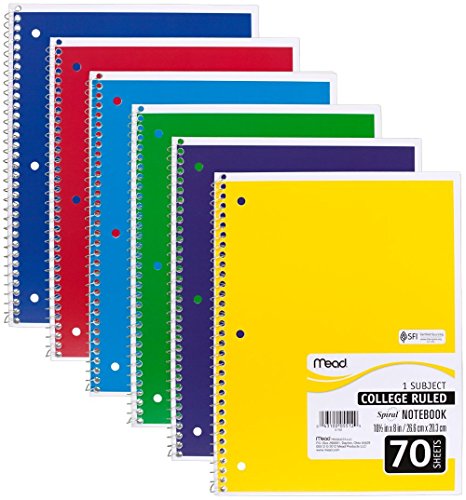 Product Cover Mead Spiral Notebooks, 1 Subject, College Ruled, 70 Sheets, Assorted Colors, 6 Pack (73065)