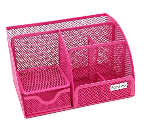 Product Cover EasyPAG Mesh Office Desk Organizer 6 Compartments with Drawer,Pink