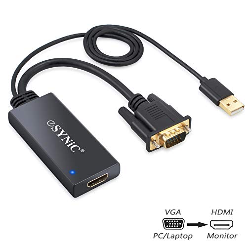 Product Cover eSynic VGA to HDMI Converter Gold Plated VGA to HDMI Out 1080P Audio HD Video Converter Box PC to HDTV Cable Adapter for Computer Desktop Laptop PC DVD from Analogue VGA sVGA to HDTV HD Plasma TV