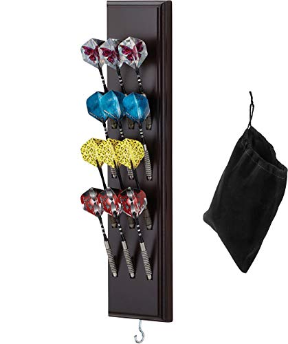 Product Cover Viper Dart Caddy Solid Wood Wall Mounted Dart Holder / Stand, Displays 4 Sets of Steel or Soft Tip Darts, for all Sisal & Electronic Dartboards, Surrounds & Cabinets, Mahogany Finish