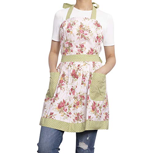 Product Cover NEOVIVA Kitchen Aprons for Women with Pockets, Durable Women's Chef Aprons for Cooking, Baking, BBQ and Gardening, Style Diana, Floral Quartz Pink