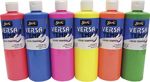 Product Cover Sax Versatemp Tempera Paints, Assorted Fluorescent Colors, Set of 6 - 1440727