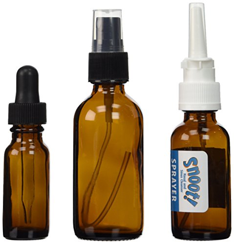 Product Cover Amber Glass Empty Colloidal Silver Applicator 3-Pack, w/ 2oz Mist Sprayer, 1oz Nasal Sprayer, and 1/2oz Dropper