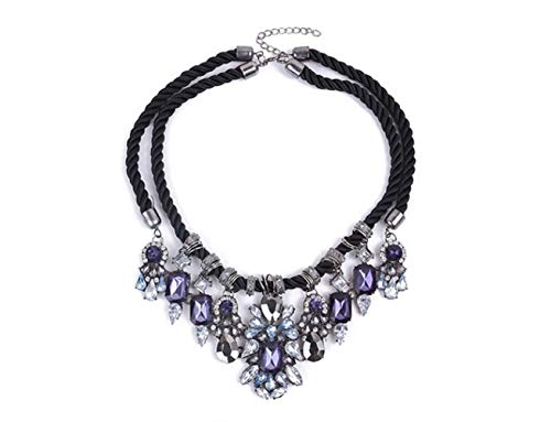 Product Cover QIYUN.Z Chunky Black Rope Dangle Rhinestone Faceted Charms Flower Bib Choker Necklace