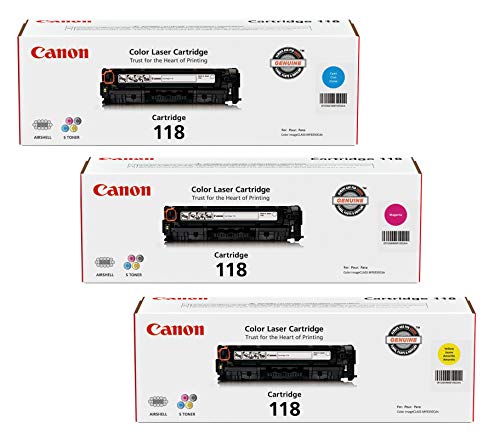 Product Cover Canon 118 3 Pack Color Laser Cartridges - Cyan (2661B001AA),  Magenta (2660B001AA), Yellow (2659B001AA) Cartridges