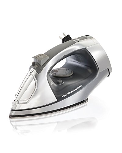 Product Cover Hamilton Beach Steam Iron & Vertical Steamer for Clothes with Stainless Steel Soleplate, 1500 Watts, Retractable Cord, 3-Way Auto Shutoff, Anti-Drip, Self-Cleaning, Chrome and Silver (14881)
