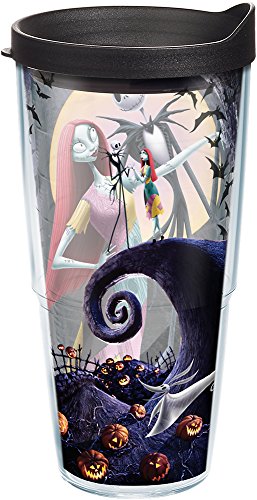 Product Cover Tervis 1165911 Tumbler with Lid, Jack Skellington and Sally welcome the holidays in this Disney A Nightmare Before Christmas design that keeps your drinks from going all Oogie Boogie. , Black