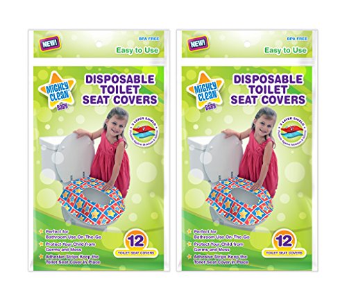 Product Cover 24 Large Disposable Toilet Seat Covers - Portable Potty Seat Covers for Toddlers, Kids, and Adults by Mighty Clean Baby - 2 Packs of 12 Covers