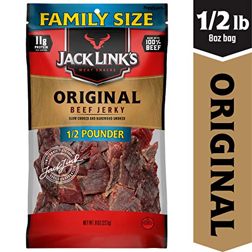 Product Cover Jack Link's Beef Jerky, Original, ½ Pounder Bag - Flavorful Meat Snack, 11g of Protein, 80 Calories, Made with 100% Premium Beef - 96% Fat Free, No Added MSG and No Added Nitrates/Nitrites