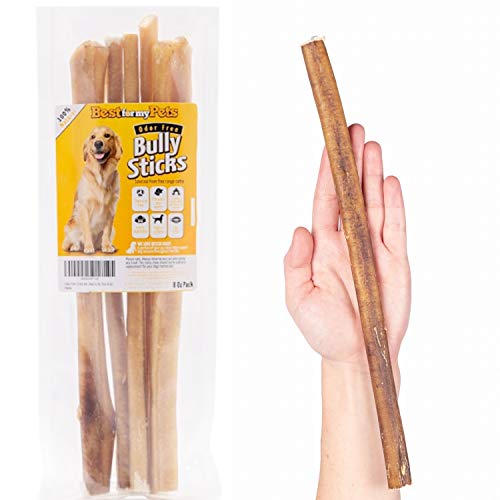 Product Cover Best For My Pets 12-Inch Bully Sticks Odor-Free All Natural Dog Treats Fresh Long Lasting Chews, 8-Ounce Bag