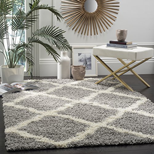 Product Cover Safavieh Dallas Shag Collection SGD257G Trellis Area Rug, 6' x 9', Grey/Ivory