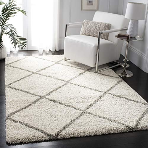 Product Cover Safavieh Hudson Shag Collection SGH281A Ivory and Grey Moroccan Diamond Trellis Area Rug (6' x 9')