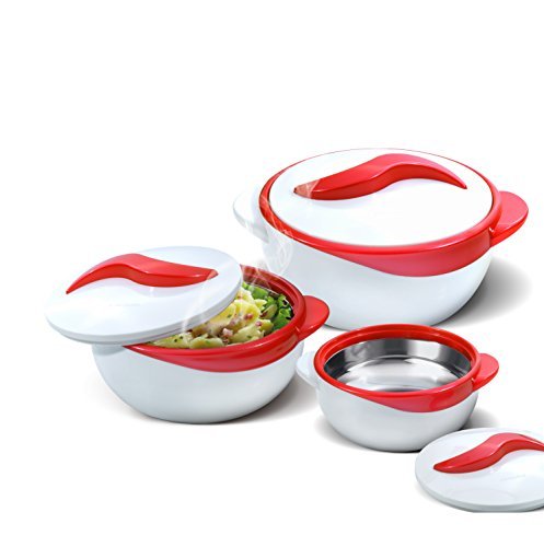 Product Cover Pinnacle Thermoware Thermo Dish Hot or Cold Casserole Serving Bowls with Lids (Red) -Set of 3