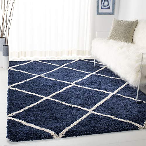 Product Cover Safavieh Hudson Shag Collection SGH281C Navy and Ivory Moroccan Diamond Trellis Square Area Rug (7' Square)