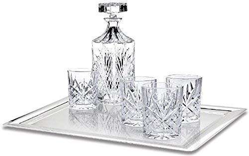 Product Cover James Scott Bar Set - Set Of 6 Includes Crystal Whiskey Decanter, 4 Old Fashioned Glasses, Mirrored Display Tray