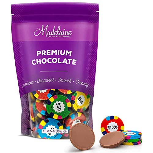 Product Cover Madelaine Solid Premium Milk Chocolate Poker Chips (Assorted Coins, 1 LB)