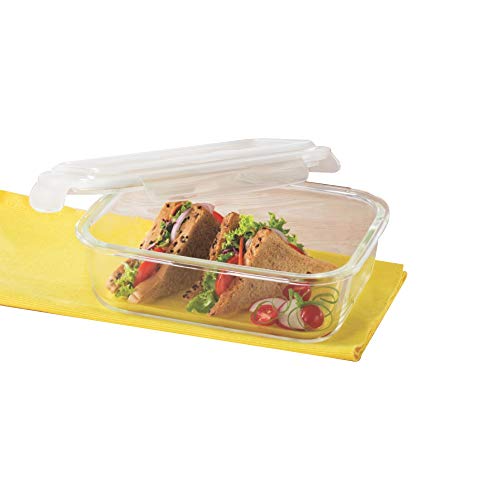 Product Cover Borosil Klip N Store Glass Food Container, 640 Ml Rectangle, for Kitchen Storage with Air Tight Lid - Microwave Safe