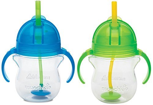 Product Cover Munchkin Click Lock 7 Ounce Weighted Flexi-Straw Cup, 2 Pack, Blue/Green
