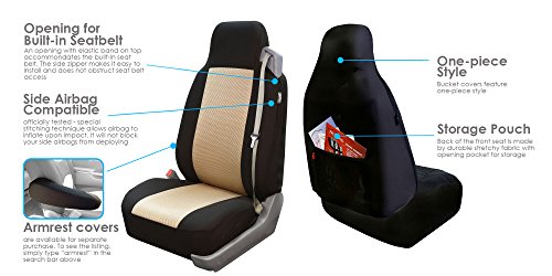 Product Cover FH Group FB302BEIGE102 Beige Classic Cloth Built-in Seatbelt Compatible High Back Seat Cover, Set of 2