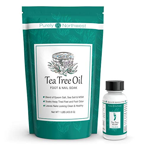 Product Cover Tea Tree Oil Foot and Nail Soak with Epsom Salt 16 oz & Tea Tree Nail Blend 1 Fl oz - Two Part Foot & Toenail System- Helps Renew Discolored Toe and Finger Nails