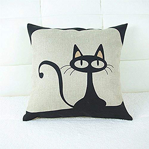 Product Cover 18 X 18 Inch Cotton Linen Decorative Throw Pillow Cover Cushion Case, Cartoon Black Cat
