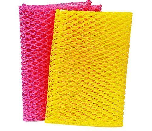 Product Cover Innovative Dish Washing Net Cloths / Scourer - 100% Odor Free / Quick Dry - No More Sponges with Mildew Smell - Perfect Scrubber for Washing Dishes - 11 by 11 inches - 2PCS - Pink/Yellow