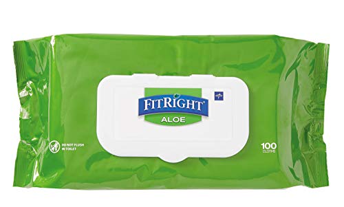 Product Cover FitRight Aloe Personal Cleansing Cloth Wipes, Unscented, 8 x 12 inch Adult Large Incontinence Wipes, 100 count, pack of 6