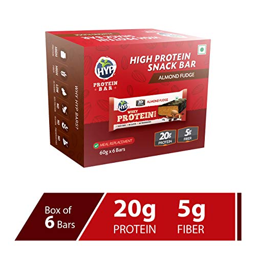 Product Cover HYP Meal Replacement Whey Protein Bar Pack of 6 (60g x 6) Almond Fudge