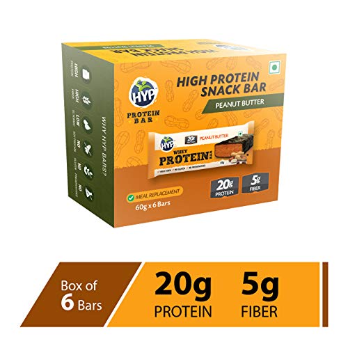 Product Cover HYP Meal Replacement Whey Protein Bar Pack of 6 (60g x 6) Peanut Butter and Chocolate