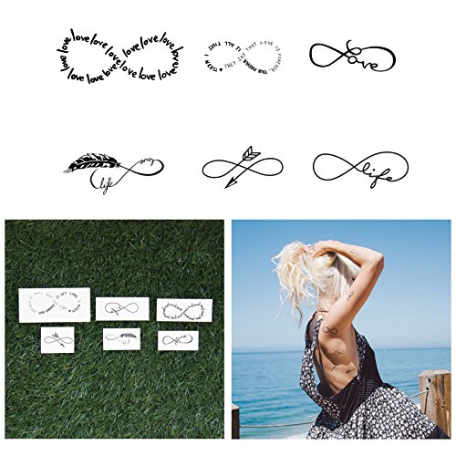 Product Cover Tattify Various Infininty Sign Temporary Tattoos - Everlasting Life (Complete Set of 12 Tattoos - 2 of each Style) - Individual Styles Available - Fashionable Temporary Tattoos