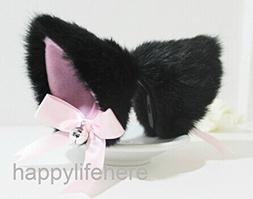 Product Cover Hot Sweet Lovely Anime Lolita Cosplay Fancy Neko Cat Ears Hair Clip Black with Bell