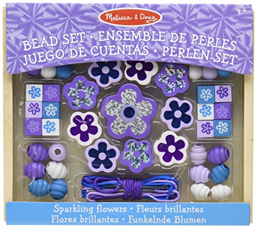 Product Cover Melissa & Doug 19494 Sparkling Flowers Wooden Set with 45+ Beads and 3 Lacing Strings, Blue