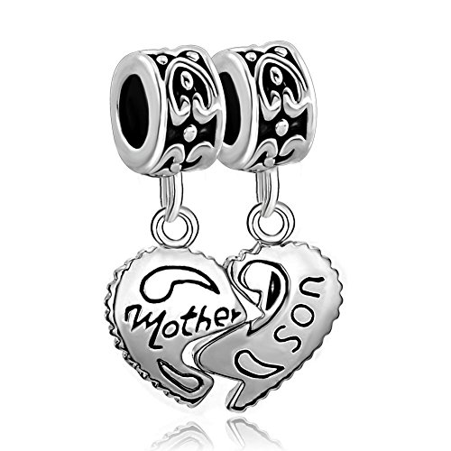 Product Cover Fit Pandora Charms Silver Plated Heart Mother & Son Family Puzzle Dangle Beads