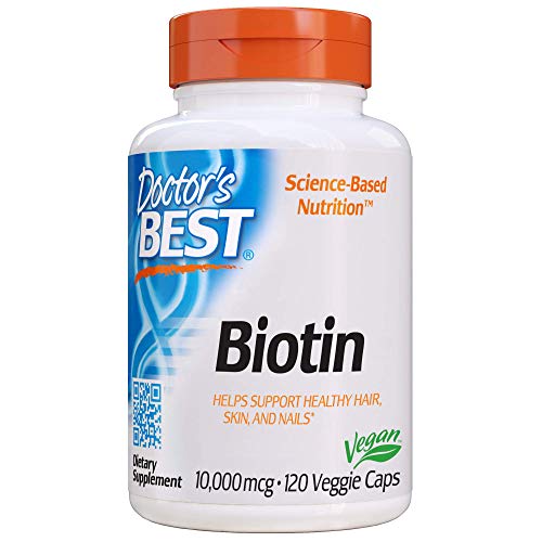 Product Cover Doctor's Best Biotin, Non-GMO, Vegan, Gluten Free, Supports Hair, Skin, Nails, 10, 000 Mcg, 120 Veggie Caps