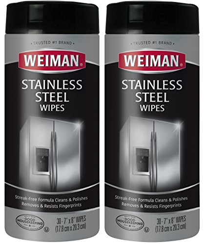 Product Cover Weiman Stainless Steel Cleaning Wipes [2 Pack] Removes Fingerprints, Residue, Water Marks and Grease From Appliances - Works Great on Refrigerators, Dishwashers, Ovens, Grills and More