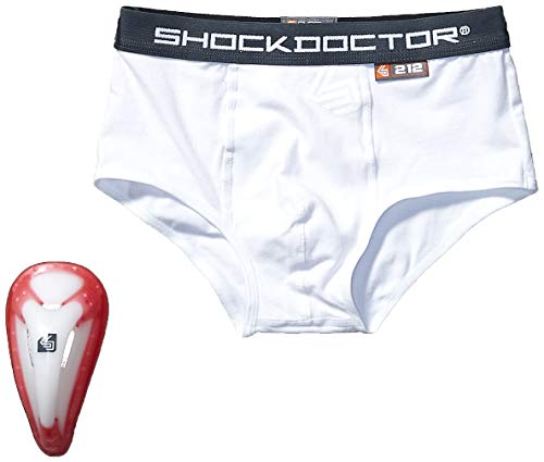 Product Cover Shock Doctor 212 Core Support Brief with Protective Cup Boys Protective Underwear for Football Baseball Wrestling & Hockey, Athletic Support Jockstrap