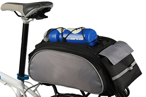 Product Cover Bicycle Rear Seat Rack Trunk Bag Bike Cargo Bag Cycling Luggage Bag Shoulder Strap Bag Handbag Outdoor Travel Winter Sports Bag for Ski | 3 Side Reflective Strip | Bottle Pocket | Strong Velcro Black
