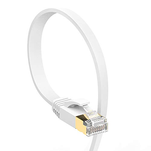 Product Cover Ethernet Cable, Vandesail CAT7 LAN Network Cable RJ45 High Speed Patch Cord STP Gigabit 10/100/1000Mbit/s Gold Plated Lead for Switch/Router/Modem/Patch Panel (3m/ 10ft, White, Half Gold Plug-1pack)