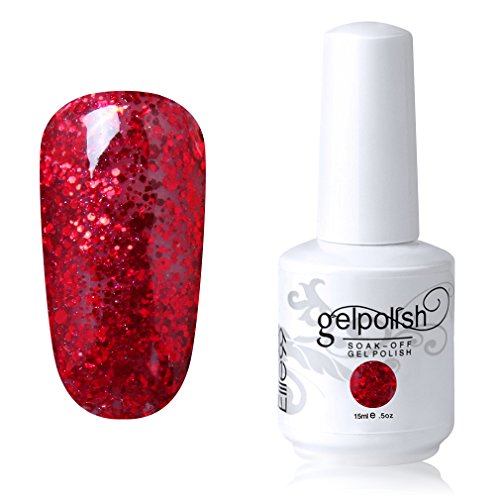 Product Cover Elite99 Gel Nail Polish Soak Off UV LED Gel Lacquer Nail Art Manicure Varnish 15ml Glitter Red 1852