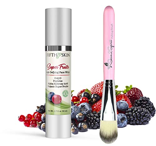 Product Cover Super Fruits Age Defying Face Whip & FREE Vegan Makeup Brush! Vitamin C | Peptides | Alpha Hydroxy Acid | Licorice Root | Wrinkles, Dry Skin, Age Spots | | Get Younger, Firmer Looking Skin! (1.7 oz)