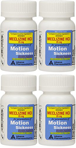 Product Cover Meclizine 25 mg Generic For Bonine Chewable Tablets for Prevention of Motion Sickness and Anti-Nausea 100 Tablets per Bottle Pack of 4 Total 400 Tablets