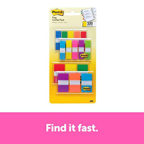 Product Cover Post-it Flags Assorted Color Combo Pack, 320 Flags Total, 200 1-Inch Wide Flags and 120 .5-Inch Wide Flags, 4 On-The-Go Dispensers/Pack (683XL1)